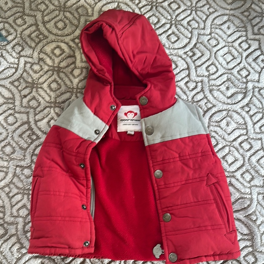 Appaman Mini Red and Gray Puffer Vest with Hood 6-12 months